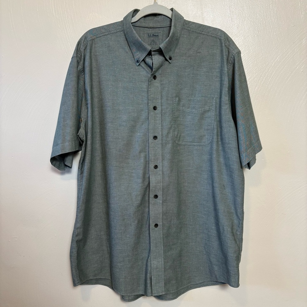 L.L.‎ Bean Mens Shirt Short Sleeve Cotton Button Down Shirt Army Green Size L